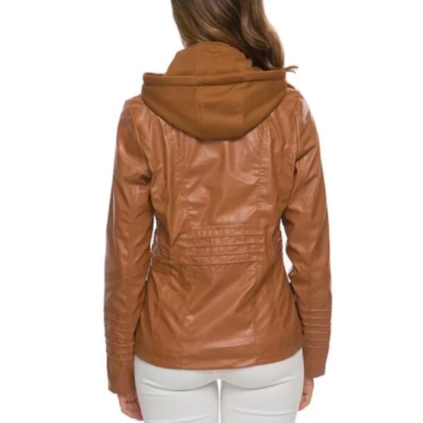 Customized Hooded Leather Jacket Autumn Winter women's leather jacket with zipper leather jacket short PU jacket large size coat - Image 3