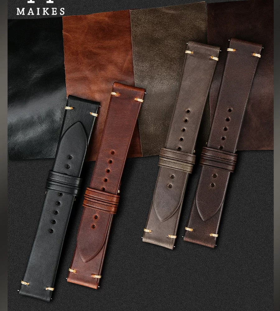 MAIKES Handmade Watchband Butterfly Buckle Vegetable Tanned Cow Leather Made In Italy Quick Release Bracelet Band Watch Strap - Image 4