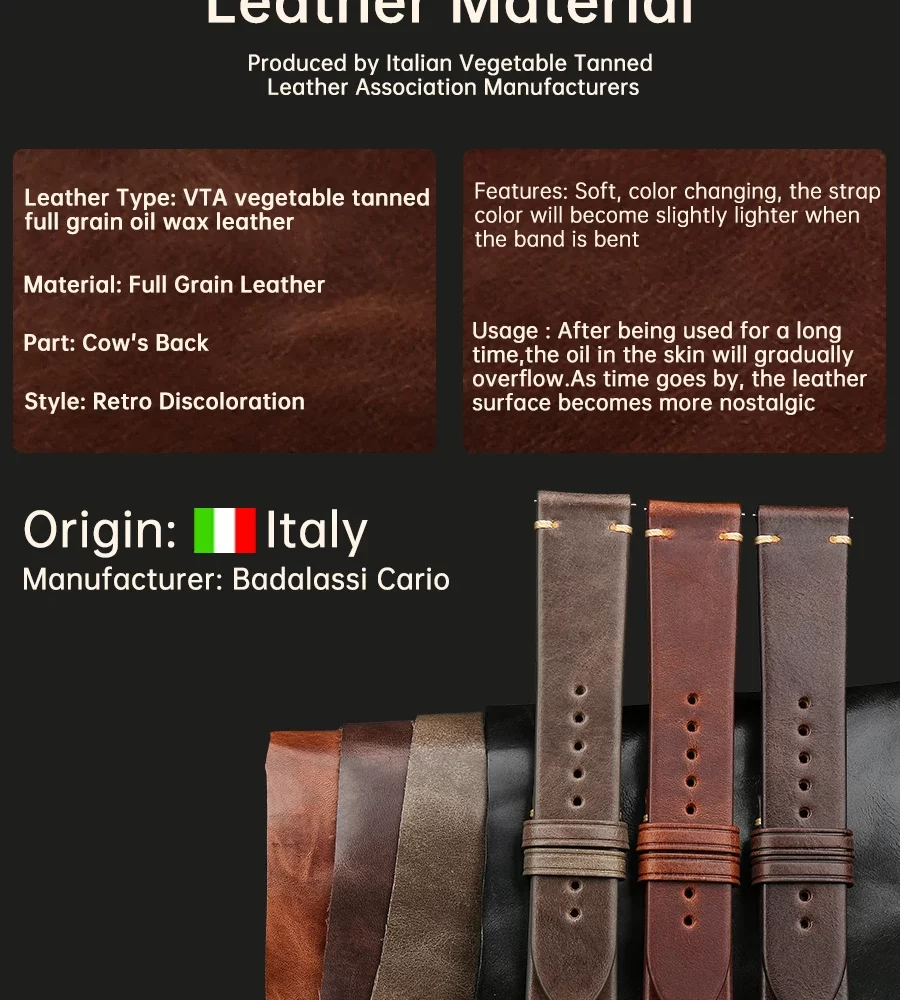 MAIKES Handmade Watchband Butterfly Buckle Vegetable Tanned Cow Leather Made In Italy Quick Release Bracelet Band Watch Strap - Image 2