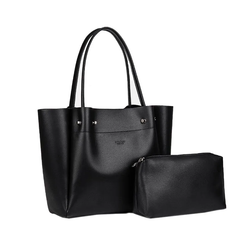 Fashion Black Color New High-capacity Soft Versatile Leather Backpack Portable Minimalist Commuting Single Shoulder Shopping Bag - Image 3
