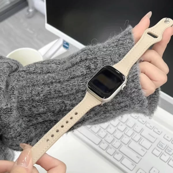 Slim Leather Strap for Apple Watch Band Ultra 49mm 8 41mm 45mm 7 SE 654321 44mm Women Bracelet Loop for iwatch series 42mm 40mm - Image 4
