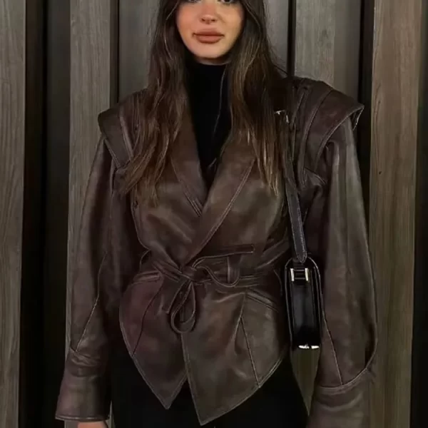TRAFZA Female Fashion Autumn Winter Casual Coat Tops Woman V Neck Lace Up Street Fashion Single Button Long Sleeves Jackets - Image 2