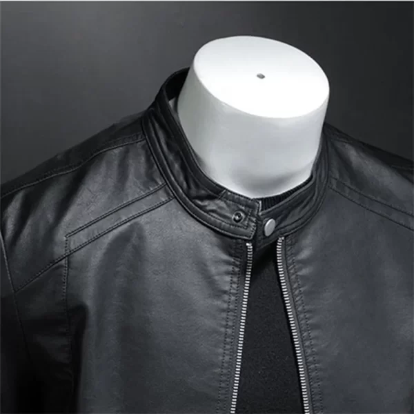 Men Stand Collar Spring Autumn Leather Jacket Slim Pu Leather Jacket Fashion Motorcycle Causal Coat Mens Moto Biker Leather Coat - Image 6