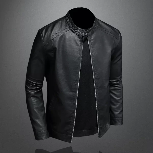 Men Stand Collar Spring Autumn Leather Jacket Slim Pu Leather Jacket Fashion Motorcycle Causal Coat Mens Moto Biker Leather Coat