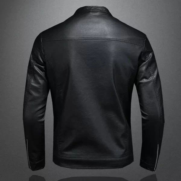 Men Stand Collar Spring Autumn Leather Jacket Slim Pu Leather Jacket Fashion Motorcycle Causal Coat Mens Moto Biker Leather Coat - Image 3