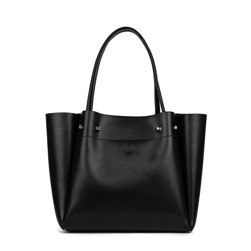 Fashion Black Color New High-capacity Soft Versatile Leather Backpack Portable Minimalist Commuting Single Shoulder Shopping Bag - Image 2