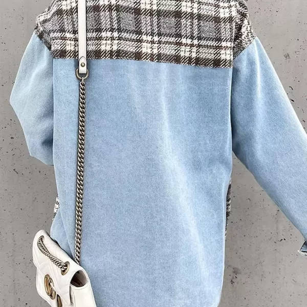 2024 New Autumn Women Button Coat Spring Irregular Tops Outwear Mujer Vintage Fashion Plaid Print Patchwork Denim Jacket Elegant - Image 2