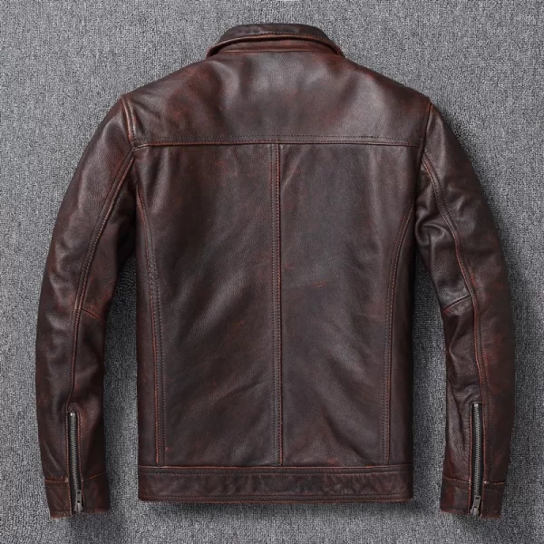 Man Leather Autumn Clothing Coat Cow Jacket Vintage Brown Red Genuine Leather Jacket Men 100% Cowhide Natural Leather Jackets - Image 3