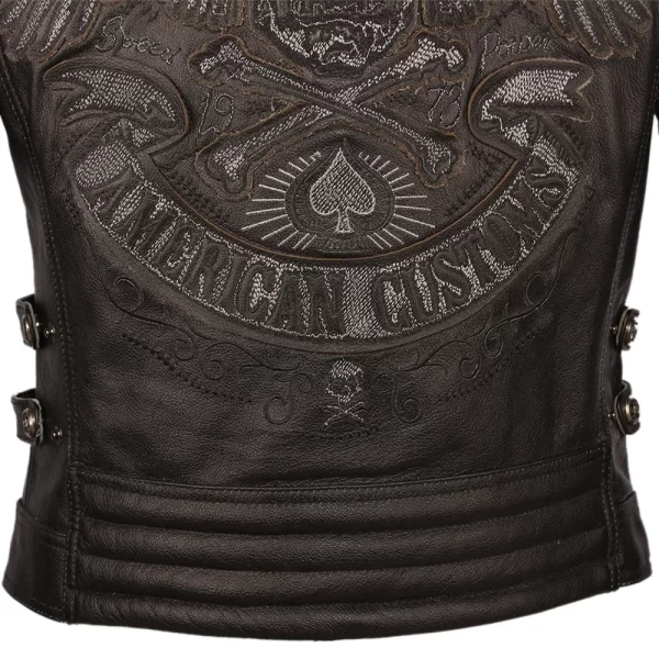 Black Embroidery Skull Motorcycle Leather Jackets 100% Natural Cowhide Moto Jacket Biker Leather Coat Winter Warm Clothing M219 - Image 6