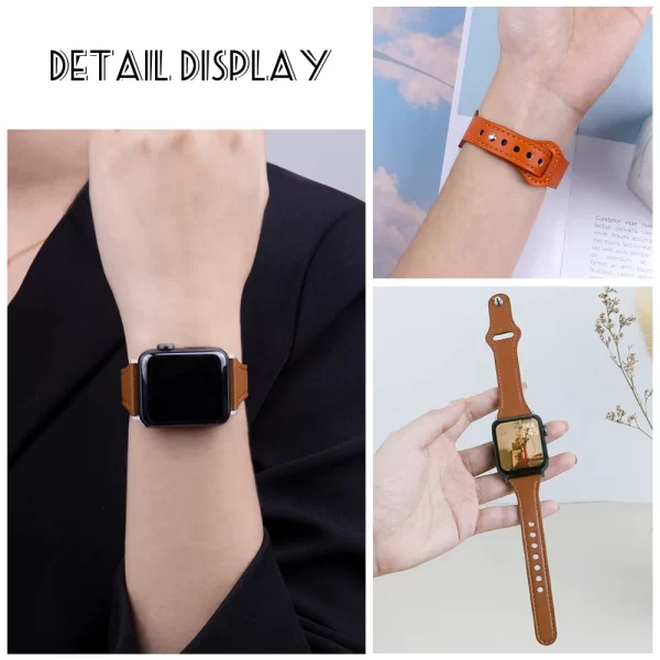 Slim Leather Strap for Apple Watch Band Ultra 49mm 8 41mm 45mm 7 SE 654321 44mm Women Bracelet Loop for iwatch series 42mm 40mm - Image 5